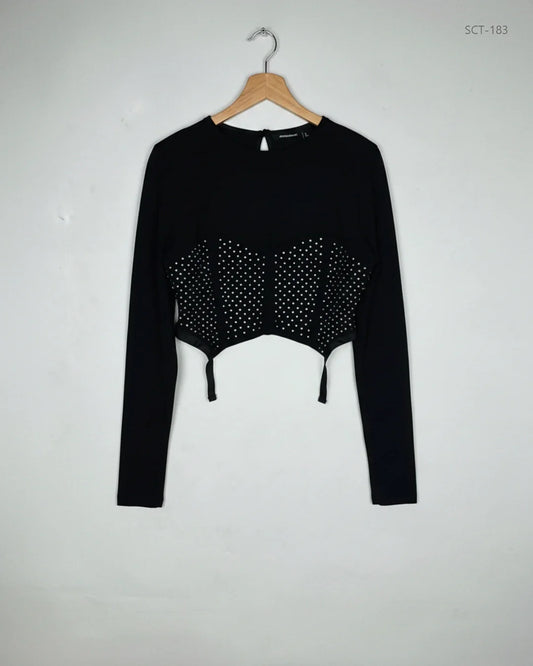 UK Imported secondhand Summer Crop Tops - ASOS brand, Black Polyester, Premium condition, for Womens - Online Thrift Store Karachi Pakistan