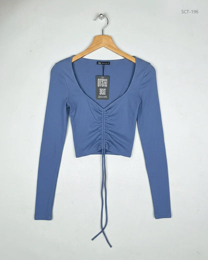 Secondhand Branded Summer Crop Tops by Zara, SkyBlue Cotton fabric, Premium condition, for Womens - Online Thrift Shop Lahore Pakistan