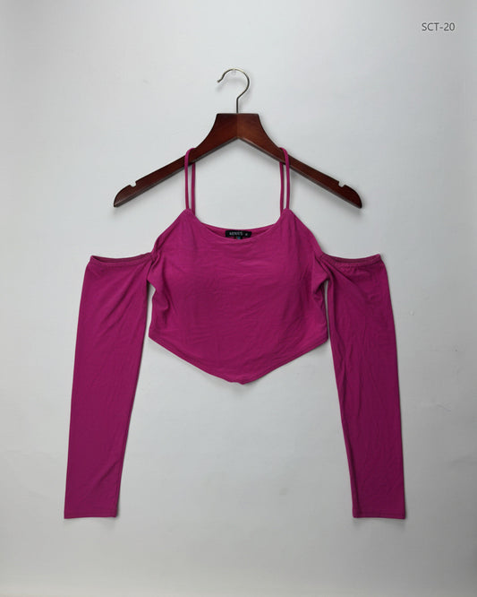 Secondhand Branded Summer Crop Tops by Luna Loves, Shocking Pink Polyester fabric, Premium condition, for Womens - Online Thrift Shop Karachi Pakistan