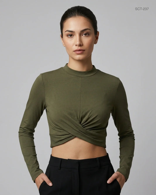 Shop Premium Summer Crop Tops by Glamorous | Preloved Branded Clothes | Olive Polyester | Womens | OTS Thrift Store Karachi Pakistan