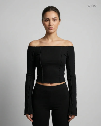 Preloved Premium Summer Crop Tops by Bershka, Black Cotton for Womens - OTS Thrift Shop Islamabad Pakistan
