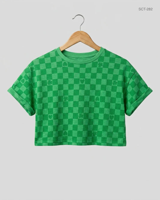 Preloved Premium Summer Crop Tops by DUNNES STORE, Green Cotton for Womens - OTS Thrift Shop Peshawar Pakistan