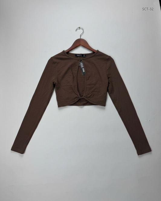 UK Imported secondhand Summer Crop Tops - Boohoo brand, Brown Polyester, Premium condition, for Womens - Online Thrift Store Islamabad Pakistan