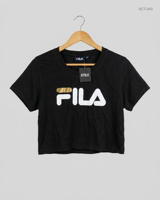Shop Premium Summer Crop Tops by Fila | Preloved Branded Clothes | Black Cotton | Womens | OTS Thrift Store Karachi Pakistan