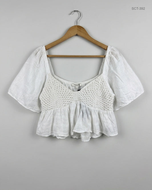 Summer Crop Tops | PULL&BEAR | Preloved Branded | White Cotton | Premium | OTS Thrift Store Karachi Pakistan
