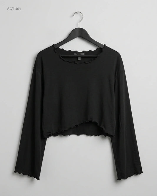 Preloved Premium Summer Crop Tops by Unknown, Black Polyester for Womens - OTS Thrift Shop Islamabad Pakistan