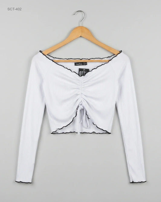 Shop Premium Summer Crop Tops by Boohoo | Preloved Branded Clothes | White Polyester | Womens | OTS Thrift Store Peshawar Pakistan