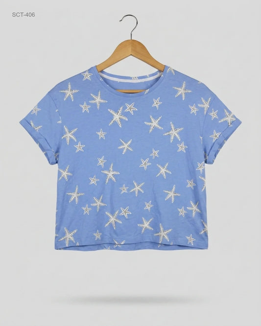 Premium Condition Summer Crop Tops | Preloved Marks & Spencer | SkyBlue Cotton | Thrift Shop for Womens Lahore Pakistan | OTS