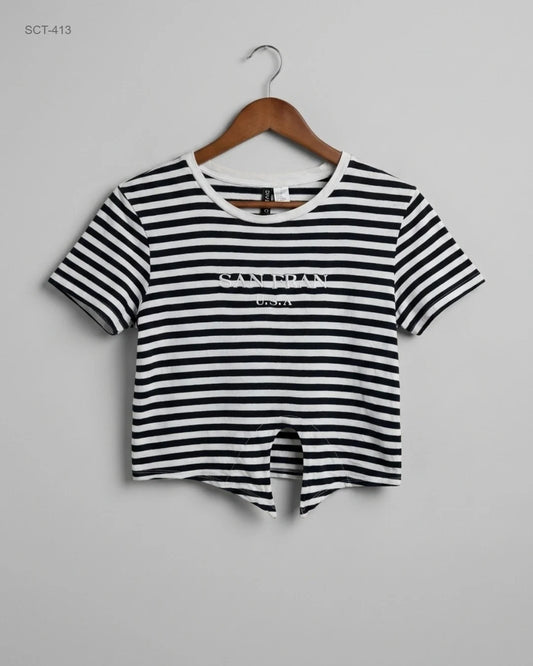 Shop Premium Summer Crop Tops by H&M | Preloved Branded Clothes | Black & White Cotton | Womens | OTS Thrift Store Peshawar Pakistan