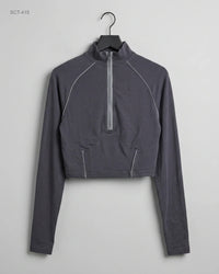 MISSGUIDED (SCT-415) Quarter-Zip Long Sleeve Crop Top