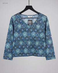 CERULEAN (SCT-419) Cropped Long-Sleeve V-Neck Top