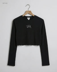 RIVER ISLAND (SCT-421) Ribbed Long-Sleeve Crop Top