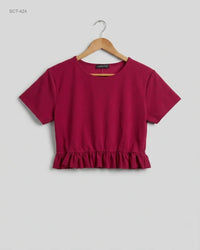 CAMEO ROSE (SCT-424) Ruffle Hem Crop Top