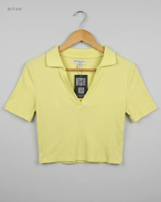 Secondhand Branded Summer Crop Tops by BRAVE SOUL, YellowGreen Polyester fabric, Excellent condition, for Womens - Online Thrift Shop Peshawar Pakistan