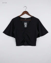 NEW LOOK (SCT-433) Ruched Crop Top with Flutter Sleeves