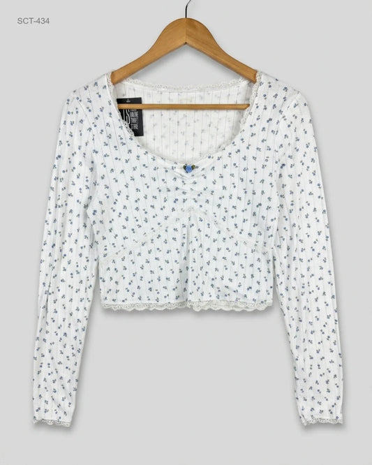 Preloved Premium Summer Crop Tops by CUT LABEL, White Cotton for Womens - OTS Thrift Shop Karachi Pakistan