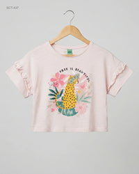F&F (SCT-437) Graphic Crop Top with Ruffle Sleeves