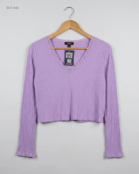 NEW LOOK (SCT-442) Lace-Trimmed V-Neck Ribbed Top