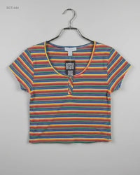 PRIMARK (SCT-444) Rainbow Henley Crop Top