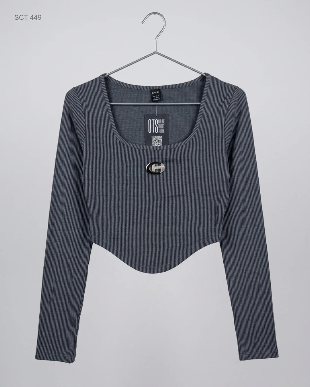 Summer Crop Tops | Shein | Preloved Branded | Grey Cotton | Excellent | OTS Thrift Store Peshawar Pakistan