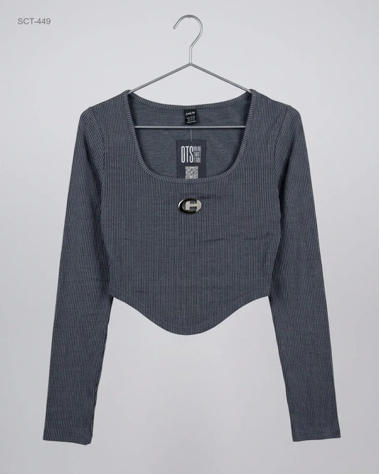 Summer Crop Tops | Shein | Preloved Branded | Grey Cotton | Excellent | OTS Thrift Store Peshawar Pakistan