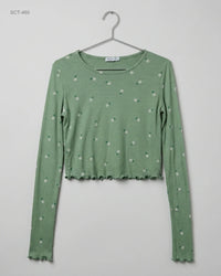 STRADIVARIUS (SCT-460) Ribbed Floral Crop Top