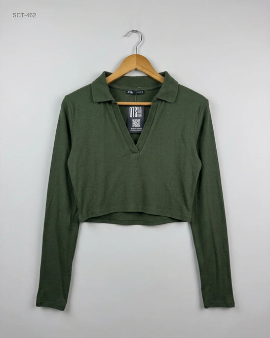 UK Imported secondhand Summer Crop Tops - Zara brand, Green Cotton, Premium condition, for Womens - Online Thrift Store Peshawar Pakistan