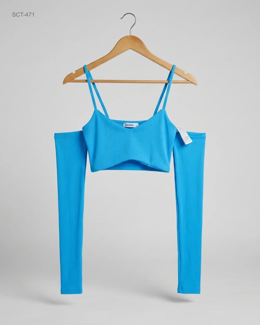 Preloved Premium Summer Crop Tops by Bershka, Blue Polyester for Womens - OTS Thrift Shop Islamabad Pakistan