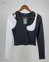 CIDER (SCT-483) Two-Tone Cutout Crop Top