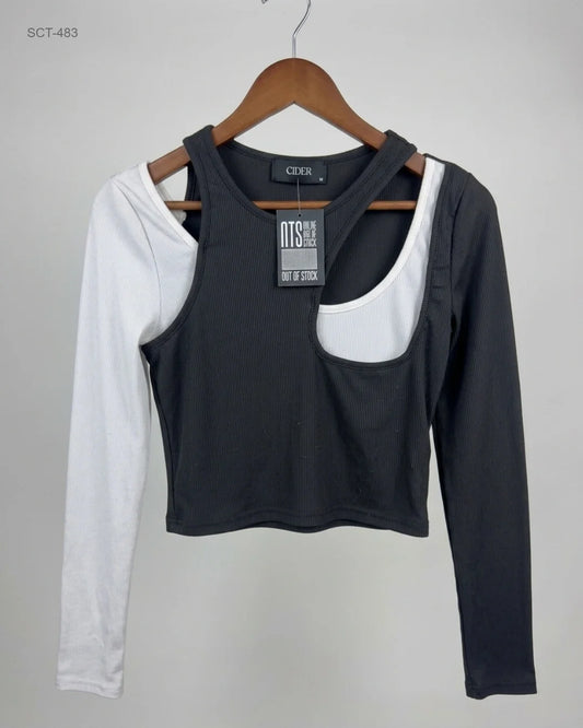 Premium Condition Summer Crop Tops | Preloved CIDER | Black & White Polyester | Thrift Shop for Womens Lahore Pakistan | OTS