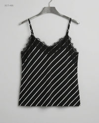 AMISU (SCT-489) Lace-Trim Striped Camisole