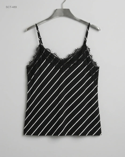 UK Imported secondhand Summer Crop Tops - AMISU brand, Black & White Polyester, Premium condition, for Womens - Online Thrift Store Karachi Pakistan