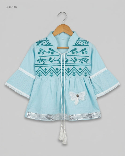 Shop Premium Girls Summer Tops by CUT LABEL | Preloved Branded Clothes | Blue Cotton | Girls | OTS Thrift Store Karachi Pakistan