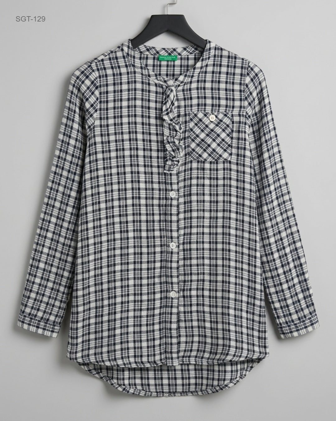 UNITED COLOURS (SGT-129) Ruffle-Front Plaid Blouse