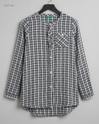 UNITED COLOURS (SGT-129) Ruffle-Front Plaid Blouse