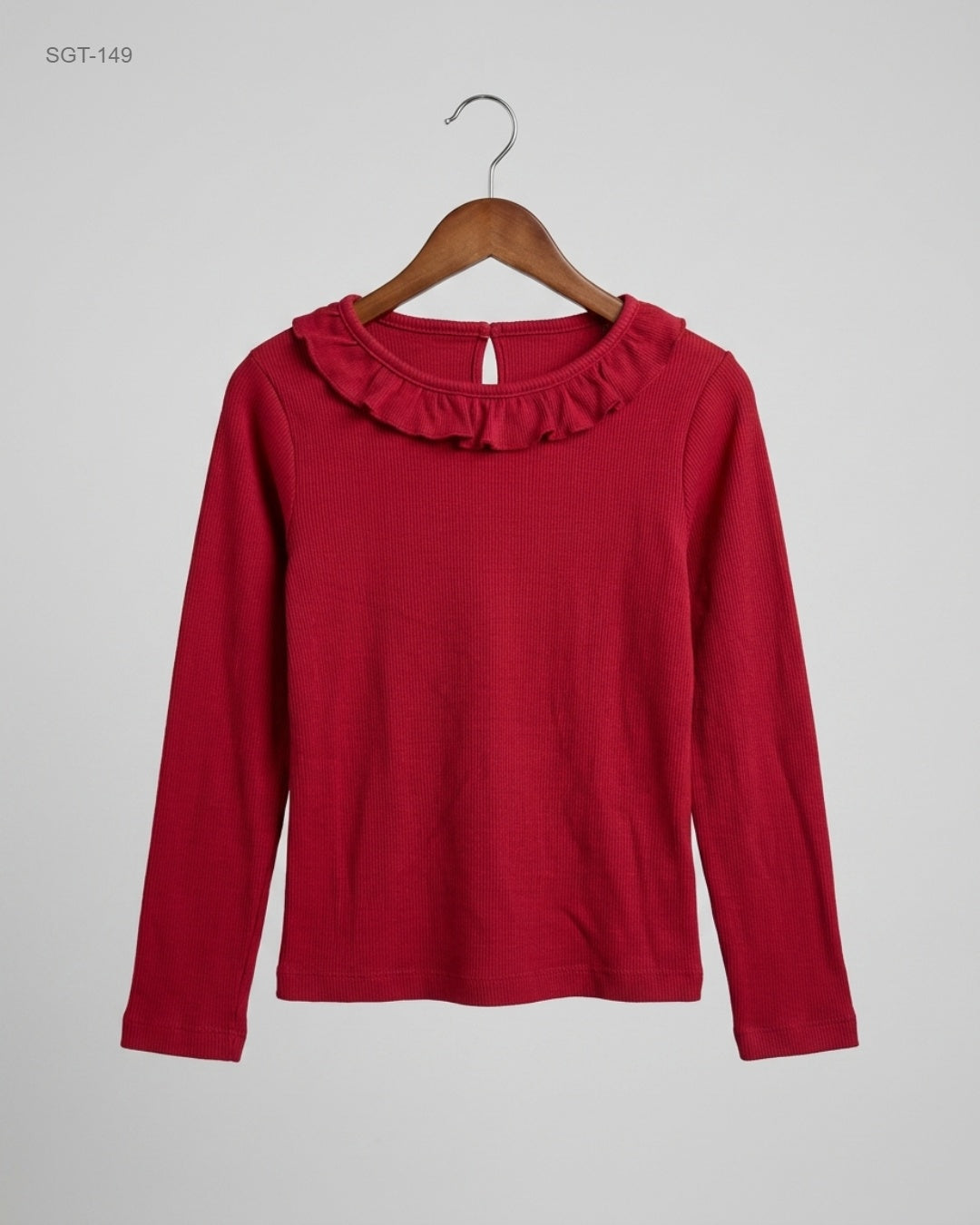 GEORGE (SGT-149) Ribbed Ruffle-Neck Top