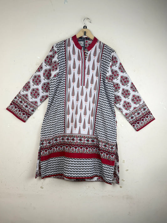 Summer Kurti | KHAADI | Preloved Branded | Red KHADDAR | Premium Plus | OTS Thrift Store Peshawar Pakistan