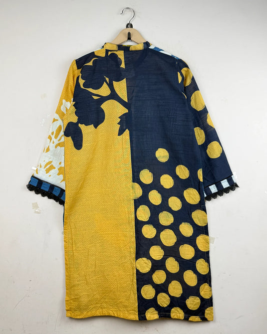 Buy BLUE & YELLOW KHADDAR Summer Kurti by KHAS PRET - Premium condition for | Preloved OTS Pakistan (SK-10)