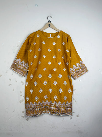 Preloved Premium Summer Kurti by RANGOLI, Mustered Cotton for Womens - OTS Thrift Shop Lahore Pakistan