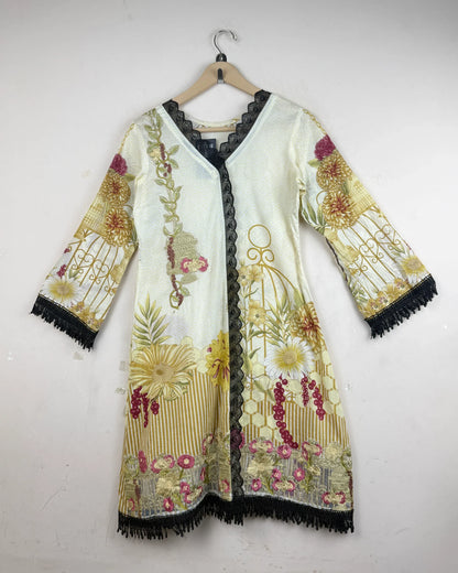 Preloved Premium Summer Kurti by Cut Label, Beige LAWN for - OTS Thrift Shop Peshawar Pakistan