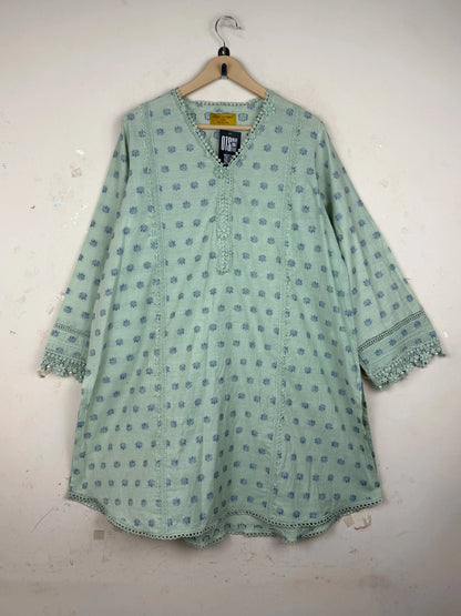 Preloved Excellent Summer Kurti by SANA SAFINAZ, Pistachio LAWN for Womens - OTS Thrift Shop Karachi Pakistan