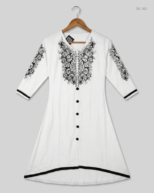 Shop Excellent Summer Kurti by CUT LABEL | Preloved Branded Clothes | Black & White Lawn | Womens | OTS Thrift Store Peshawar Pakistan