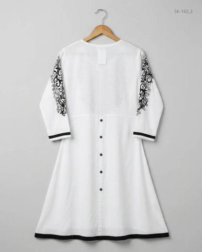 Shop Excellent Condition Black & White Lawn Summer Kurti by CUT LABEL for Womens at OTS - Online Thrift Store Pakistan (SK-162)