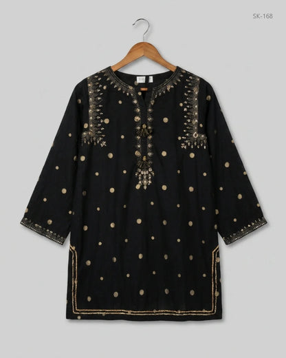 Shop Excellent Summer Kurti by SOHAYE | Preloved Branded Clothes | Black SOFT-Cotton | Womens | OTS Thrift Store Peshawar Pakistan