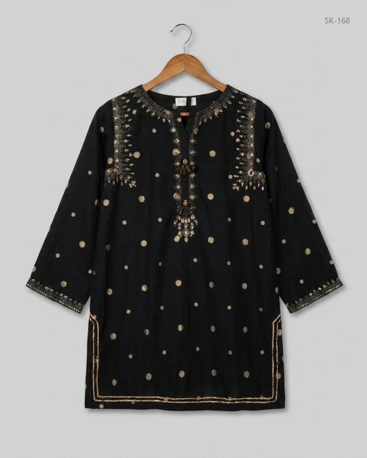 Shop Excellent Summer Kurti by SOHAYE | Preloved Branded Clothes | Black SOFT-Cotton | Womens | OTS Thrift Store Peshawar Pakistan