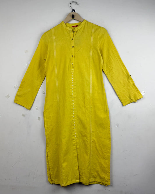 UK Imported secondhand Summer Kurti - W brand, Yellow Cotton, Premium condition, for - Online Thrift Store Islamabad Pakistan