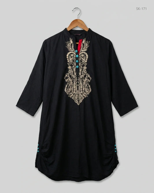 Summer Kurti | DAMAK | Preloved Branded | Black Lelin | Premium | OTS Thrift Store Islamabad Pakistan