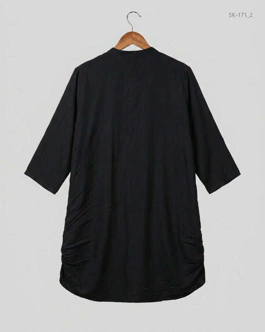 Buy Black Lelin Summer Kurti by DAMAK - Premium condition for Womens | Preloved OTS Pakistan (SK-171)