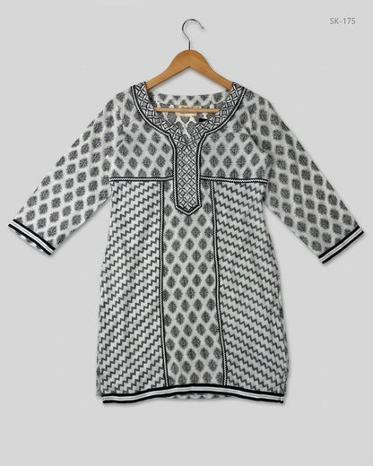 Preloved Premium Summer Kurti by RUPALI, Black & White LAWN for Womens - OTS Thrift Shop Islamabad Pakistan