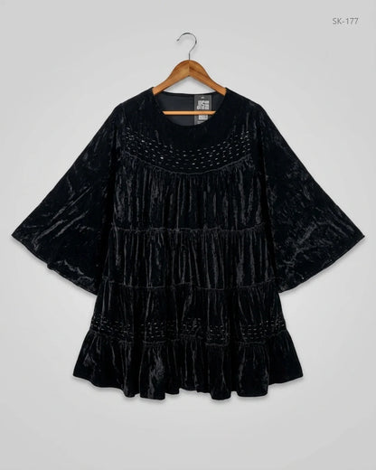 Secondhand Branded Summer Kurti by CUT LABEL, Black Polyester - Velvet fabric, Premium condition, for Womens - Online Thrift Shop Karachi Pakistan